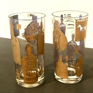 2 Vtg Cocktail Glasses Gold Liquor Logo Bottles